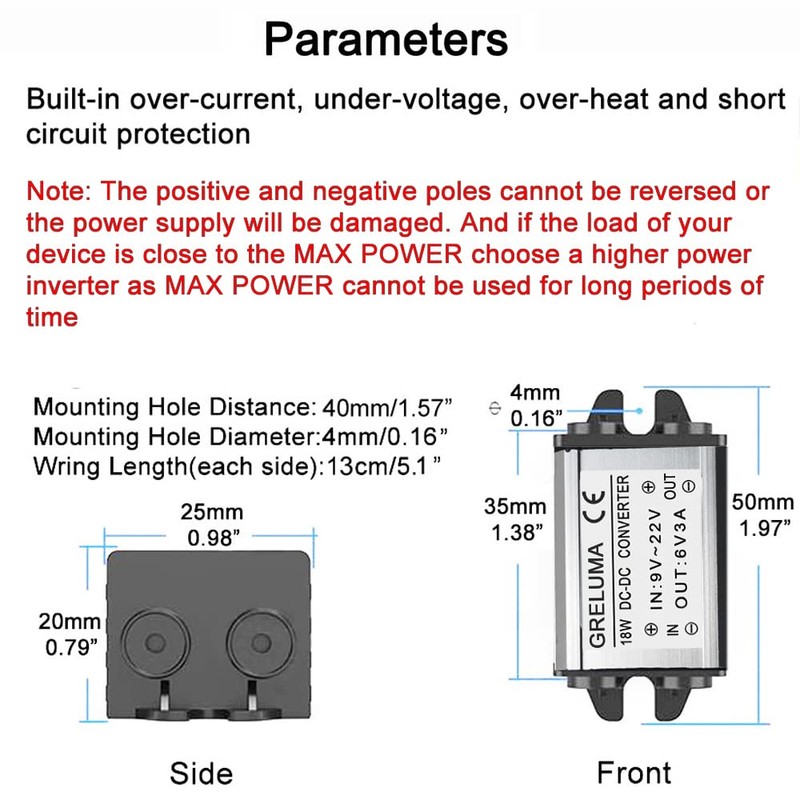 Greluma DC 12 V to 6 V Step-Down Converter Regulator