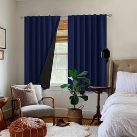 BGment Navy Blue 100% Blackout Curtains 54 Inches Long with Black Liner, Rod Pocket and Back Tab Double Layer Full Room Darkening Thermal Window Curtains for Bedroom, 2 Panels, Each 52 x 54 Inch