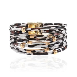 Boho Bracelets Stackable Leather Braided Bracelet Cow Print Cuff Bangles for Women Vintage Punk Gothic Bracelet Cow Charms Leopard Bangle Bracelets for Women Boho Trendy Bangle Adjustable Bangles