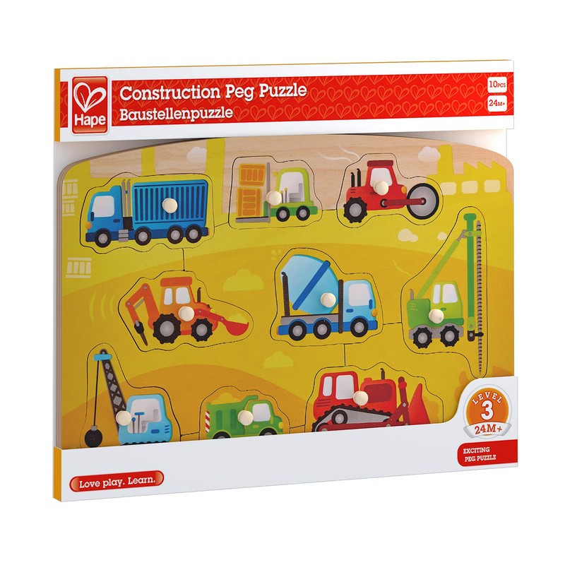 Hape Construction Peg Puzzle, Juego de Rompecabezas de Madera de