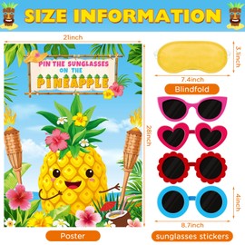 Faccito Hawaiian Luau Party Game Pin The Sunglasses on The Pineapple Party Game Hawaii Tropical Party Supplies with 24 Pcs Sunglasses Sticker for Boy Girl Hawaiian Summer Beach Birthday Tiki Party