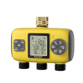 Raddy WS-8 Watering Computer 3 Outputs, Automatic Watering Timer with Manual Watering, Rain Delay, Large LCD Display, IPX5 Waterproof for Garden Yards, Yellow