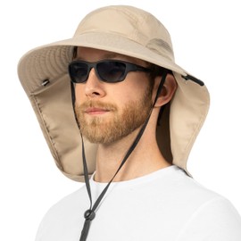 SUN CUBE Wide Brim Sun Hat with Neck Flap, Fishing Hiking for Men Women Safari, Neck Cover for Outdoor Sun Protection UPF50+ | Khaki Tan