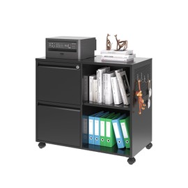 AFAIF 2 Drawer File Cabinet for Home Office, Rolling File Cabinets with Lock, Under Desk Metal Filing Caninet with Wheels for A4 / F4 / Letter/File Box, Black-Assembly Required