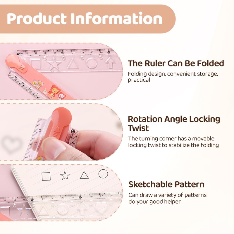 3 Pcs Plastic Folding Ruler Sets, 30cm 3 Color Geometric