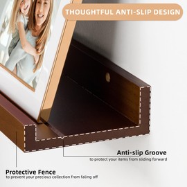 Acovy Long Floating Shelves for Wall, 48 inch Solid Wood Picture Ledge Shelf, Picture Shelf for Wall with Ledge, Floating Book Shelves for Living Room Bedroom Kitchen Nursery Decor, Walnut, Set of 2