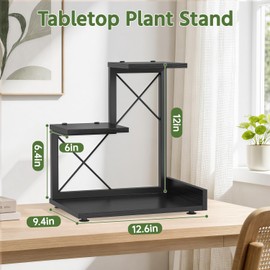 LASZOLA Plant Stand Indoor Tabletop Small for Desk, 3 Tier Wooden Black