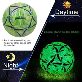 MILACHIC - Balón de fútbol que brilla en la oscuridad, tamaño 5, bolas de fútbol verdes luminosas, regalos para adolescentes, hombres, mujeres para entrenamiento de fútbol interior y exterior (con