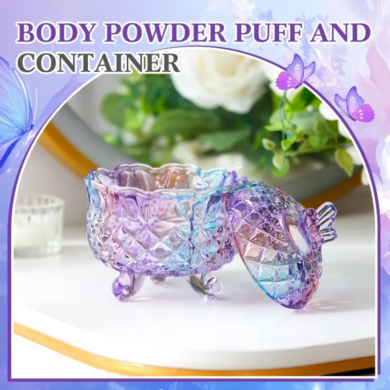 Set De Puff For Polvo Tioncy Con Contenedor Mariposa Morado