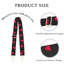 Cross Body Strap for Purse Wide Replacement Adjustable Lightweight Canvas Shoulder Straps Lovely Heart Print Guitar Belts