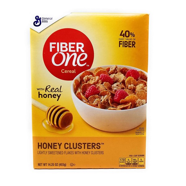 Fiber One Honey Clusters Lightly Sweetened Flakes 14.25 Oz. Pack Of 3.