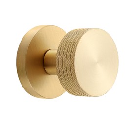 FLIRABBIT Knurled Brass Dummy Door Knobs – 2 Pack Industrial Style Decorative Handle, Solid Brass Build, Brushed Finish – Non-Turning Knob for Closet & French Doors (Brushed Brass, Double Dummy)