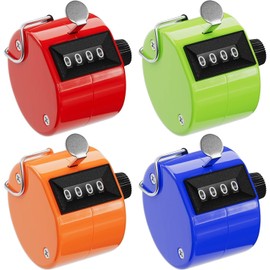4 Pack Clicker Counter Handheld,Handheld Tally Counter 4 Digit Mechanical Palm Clicker Counter,Round Base Mechanical Palm Click Counter,Event Manual Counting Score with Metal Finger Ring