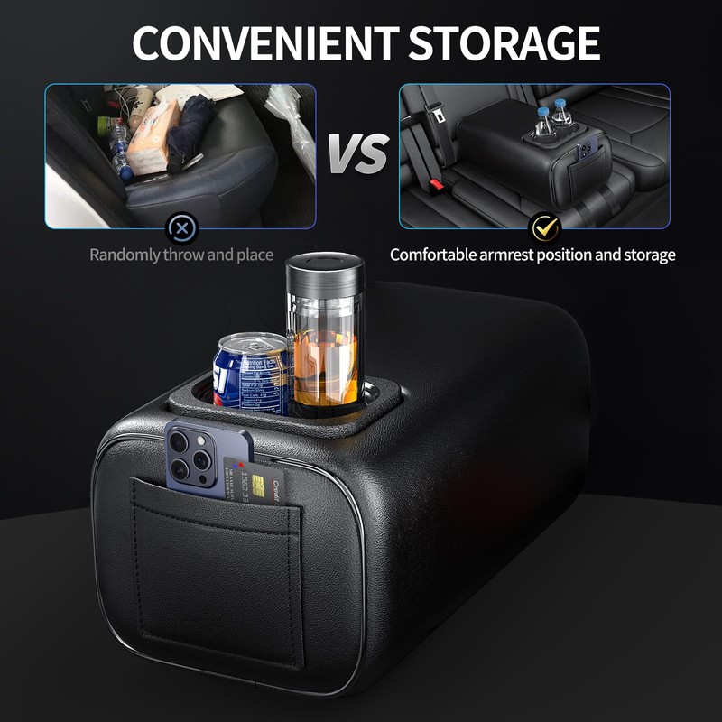 Hecotrax Universal Car Rear Seat Armrest 2 Row Console Box