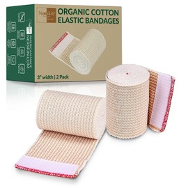 Premium Elastic Bandage Wrap (3” Wide, 2 Pack) - Nexskin Latex Free Athletic/Medical Compression Bandages Hook & Loop Fasteners at Both Ends - Lifetime Washable & Reusable USA Organic Cotton Bandage