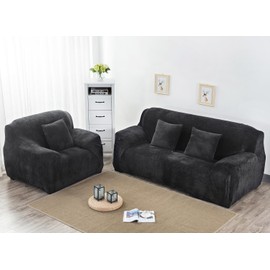 vctops 1-Piece Velvet Plush Stretch Chair Sofa Slipcover Soft Fuzzy Fluffy Armchair Covers Non-Slip Furniture Protector with Elastic Bottom for Kids, Pet (Black,Chair)