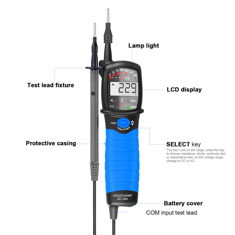 Voltage Tester, Continuity Tester, GOLDCHAMP 12V-690V AC/DC Voltage Tester, Phase