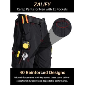 Zalify Mens Cargo Tactical Pants Work Hiking Construction Water Resistant Lightweight Ripstop Combat Military Pants Black 38-34