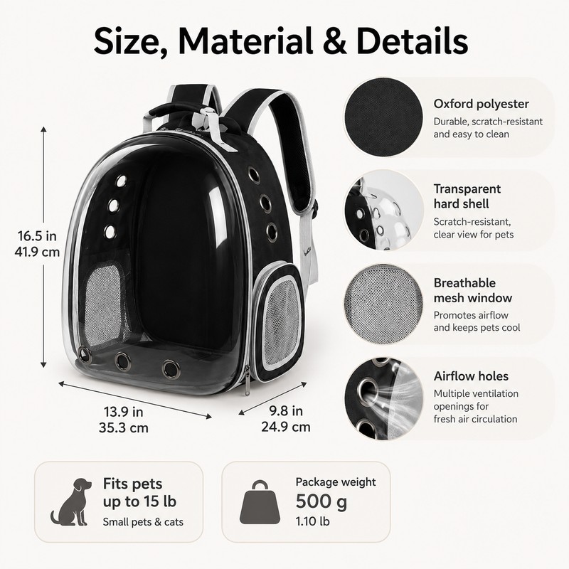 Transparent Pet Carrier Backpack for Travel – Ventilated Bubble Design
