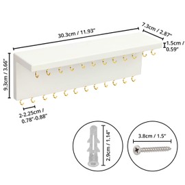 BELLE VOUS Jewellery Holder Wall - Jewellery Storage Jewellery Rail White Organiser Shelf with 24 Hooks - Jewellery Holder L 30.3 x W 7.3 cm - Rustic Necklace Storage, Bracelets, Earrings & Rings