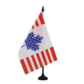 AZ FLAG - Friendship USA Canada Table Flag 21 x 14 cm - Small American Canadian Flag for Desk 100% Polyester with 25 cm Pole and Black Plastic Base