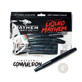 Mayhem Convulsion 4" Soft Plastic Fishing Lure (3 Packs, 24 baits). Provides Incredible Action Triggering Aggressive Strikes. (Black/Blue)