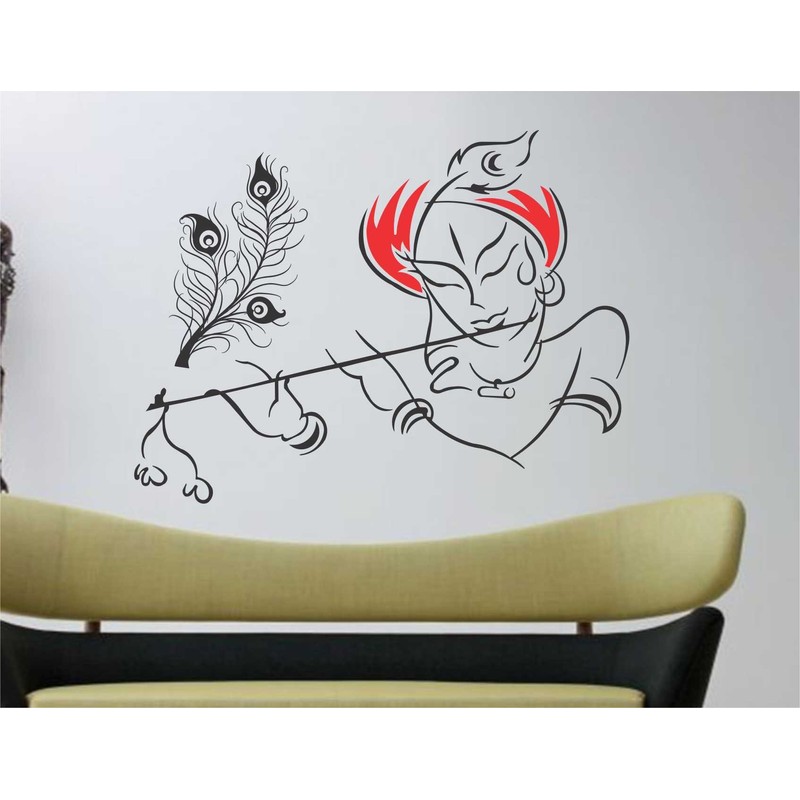 Heaven Decors Krishna with Flute Black Vinyl Wall Sticker Size