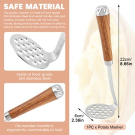 Potato Masher Heavy Duty Mashed Potatoe Masher, Potato Smasher with Wood Handle,Masher Kitchen Tool for Avocado,Potatoes, Beans, Meat,Vegetables,Dishwasher Safe