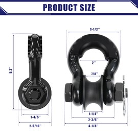 JEXTRA 3/4" D Ring Shackles, 3/4" D Ring Shackles with Towing Pulley,7/8" Removable Screw Pin,WLL:4.75 ton(10471Lbs),Use with Leash,Winch,for Vehicle Recovery and Towing in Trucks,Jeeps,2Pack Black