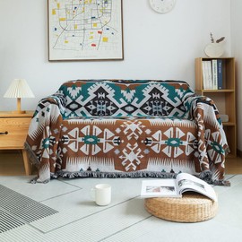 AMWAN Cotton Sofa Slipcover with Khaki Green Boho Geometric Pattern Couch Cover for Living Room Sofa Cover for L Shape,Sectional Sofa Cover,American Rustic Sofa Protector 1 Piece, 71x118