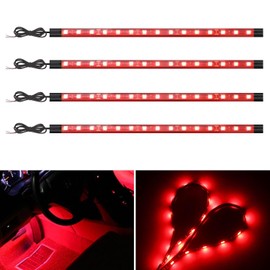 YM E-Bright Car Led Strip Lights for Golf Cart Underglow Motorcycles Marine Boat Kayak Interior Exterior 5050 Chipset 15SMD Waterproof IP67 12V,Red(Pack of 4)