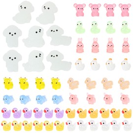 LALASTYLE 64pcs Luminous Resin Animal, Tiny Toy Resin Dogs, Ducks, Snakes, Horses, Chickens, Pigs, Rabbits, Cows and Rats, Colorful Tiny Animals Glow in the Dark, Mini Landscape for Garden Dollhouse O