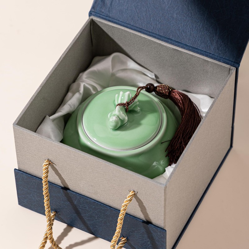 SILINE Genuine Longquan Celadon Airtight Container 20 oz/600ml,Green Porcelain Loose