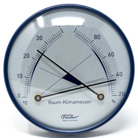 Fischer 142.48 Room Climate Meter 100 mm Synthetic Hygrometer and Bimetal Thermometer Made in Germany Stainless Steel Blue