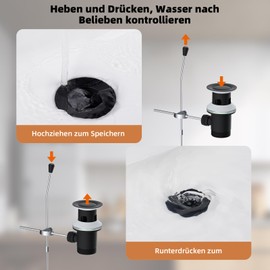 Hibbent Universal Drain Fitting, Pop-Up Valve for Sinks and Washbasins with and without Overflow, Brass Drain Valve with Installation Instructions (English language not guaranteed)