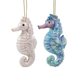 Vivid Arts - Seahorse Hanging Ornament - Indoor Outdoor (2, White & Blue Mini)