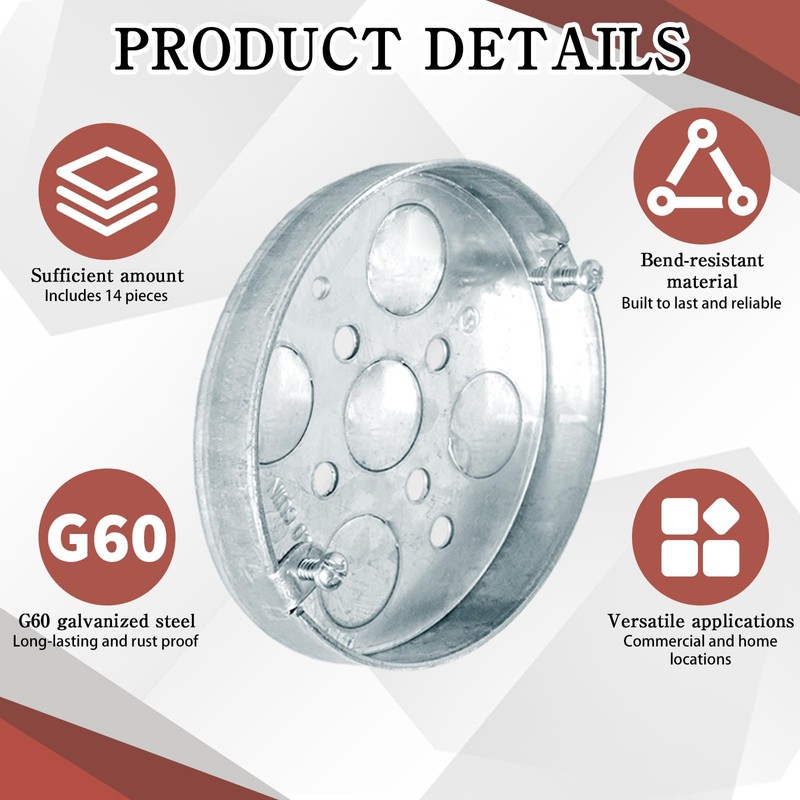 LECEHIVO 14 Pcs 293 4 Round Shallow Electrical Box Galvanized