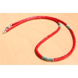 Genuine AAA Red Bamboo Coral Heishi and Turquoise 4mm Rondelle Spacers Necklace, 4mm Bamboo Coral Heishi Choker Necklace (20")