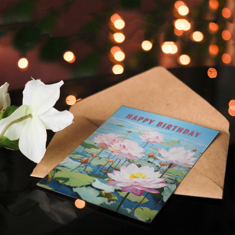 Artery8 Birthday Greeting Card Lotus Pond Flowers For Her
