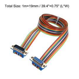 MECCANIXITY 1 Pcs IDC Rainbow Wire Flat Ribbon Cable DB15 Male to DB15 Female 39.4 Inch Length 2.54mm Pitch Breadboard Jumper Wires for Electronic Projects