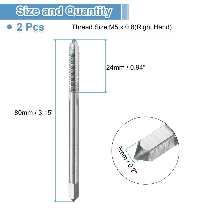 QUARKZMAN Pack of 2 Straight Groove Taps, M5 x 0.8
