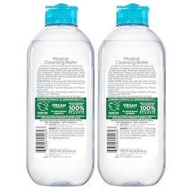 Garnier - Agua limpiadora micelar Skinactive para maquillaje a prueba de agua, 2 unidades