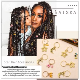 NAISKA 12PCS Braid Accessories Star Hair Clips Moon Braid Rings Colorful Braid Beads Dreadlocks Accessories Hair Cilps Cuffs Clips Charms Hair Accessories Decoration Hair Jewelry for Women and Girls Braids