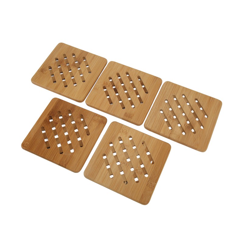 5 Pcs Bamboo Hot Pad Table Mat Bamboo Trivet Pot