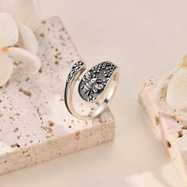 Bee Ring Sterling Silver Bee Spoon Rings for Women Vintage Animal jewellery Gifts for Women Mom Grandma