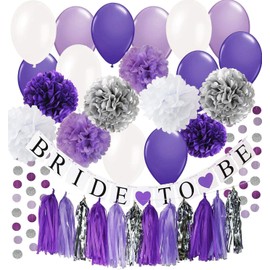Purple Bridal Shower Decorations Bachelorette Party Decorations Bride To Be Banner Purple White Balloons for Engagement Party/Wedding Shower/Hen Party
