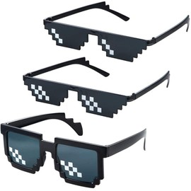 [JUTOSU] Mosaic Sunglasses Pixel Glasses Funny Toys Party Glasses Magic Glasses Funny Glasses Makeup Party Supplies Photo Props Cosplay Accessories Suitable for Kids and Adults Unisex Black 3 Pack