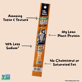 AGRO POWER Vegan Jerky Sticks – Texas BBQ Flavor – 7-Stick Bag of Plant-Based Jerky with 10g Protein – Non-GMO, Low Sodium, High Protein Vegan Snack – Vegetarian Meat Alternative