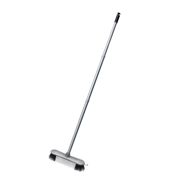 Addis Indoor Plastic Sweeping broom with Stiff Nylon bristles & 3pcs easy assemble Metal handle, Metallic Grey