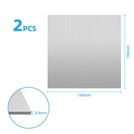 KANABI 2 pieces 304 stainless steel sheet 15 cm x 15 cm x 0.8 mm, thickness 0.8 mm, 304 square stainless steel plate for DIY craft model repair, engraving, punching, drilling, cutting